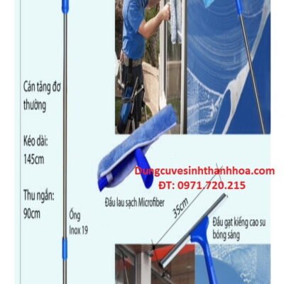 Bộ cây lau kính Inox 3m